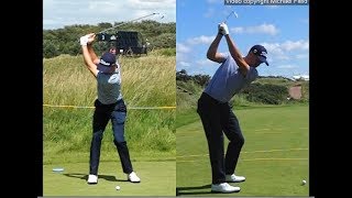 Justin Thomas golf swing  Long Iron faceon amp downtheline July 2017 [upl. by Enomis639]